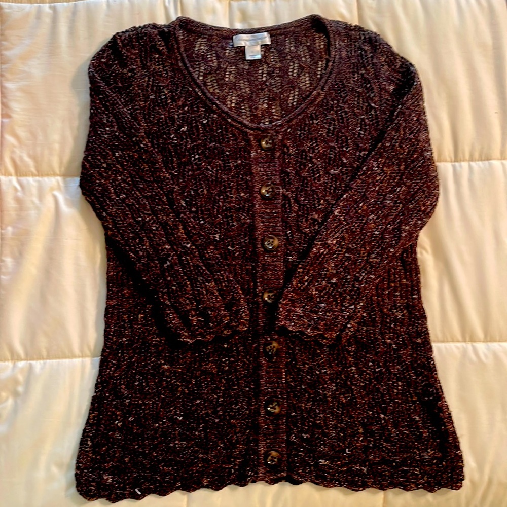 Christopher & Banks 3/4 Sleeve Cardigan Sweater Brown Copper Multi L